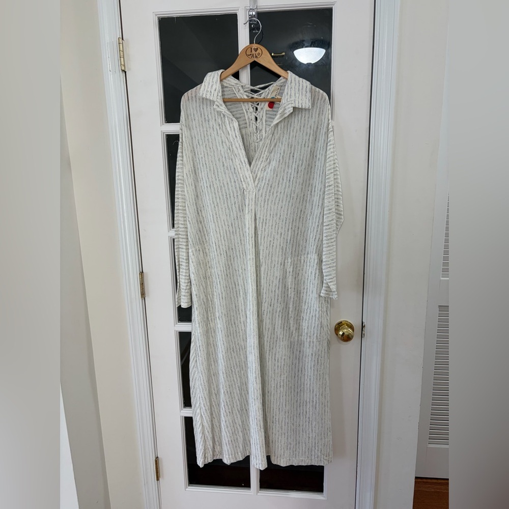 Free People Beach Cream Striped Midi Shirt Dress